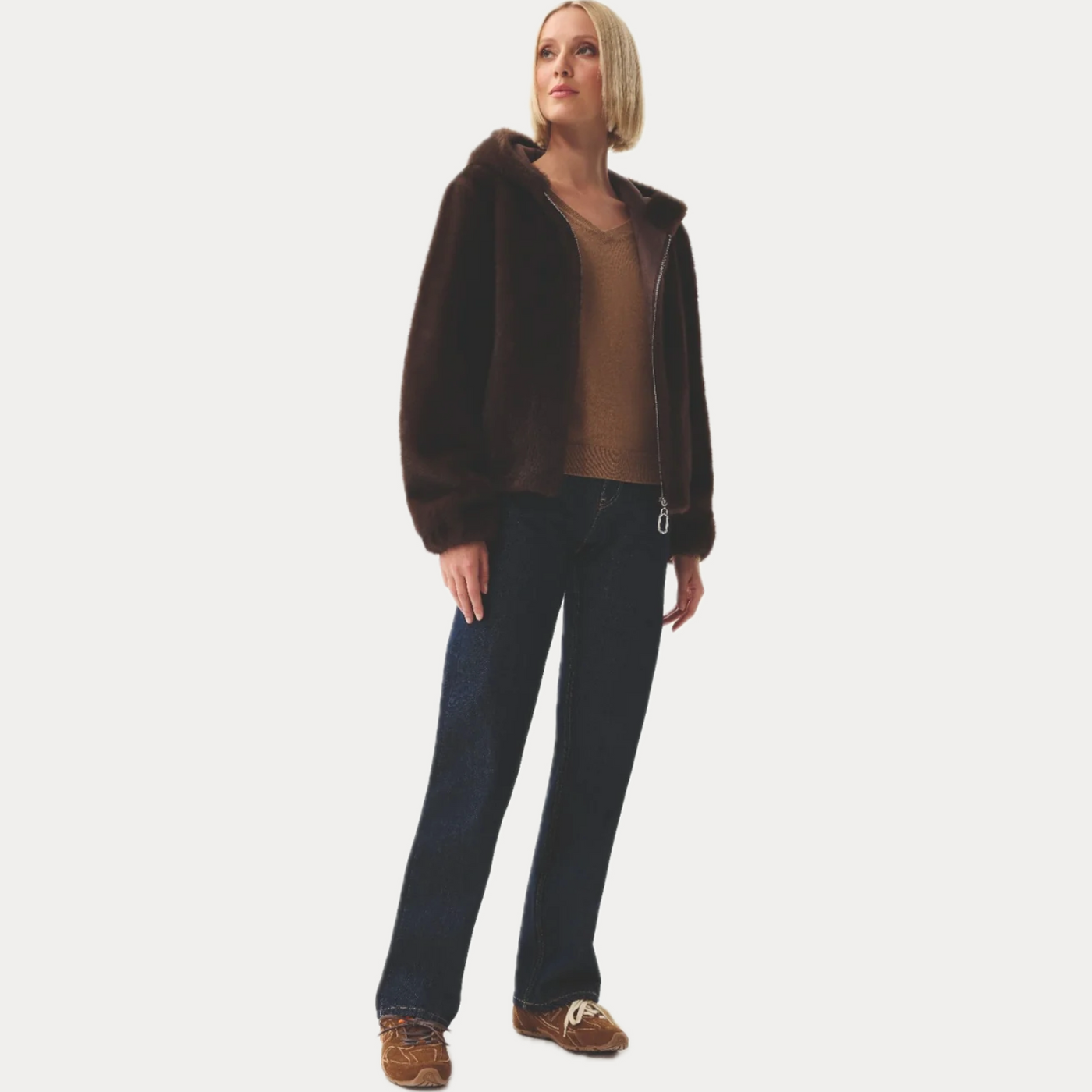 LEO & UGO - PELLICCIA DONNA MARRONE REVERSIBILE CON CAPPUCCIO