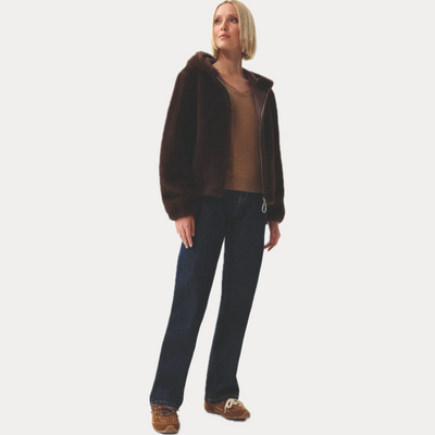 LEO & UGO - PELLICCIA DONNA MARRONE REVERSIBILE CON CAPPUCCIO