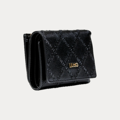 LIUJO - PORTAFOGLIO DONNA NERO GRANDE CON LOGO IN RILIEVO