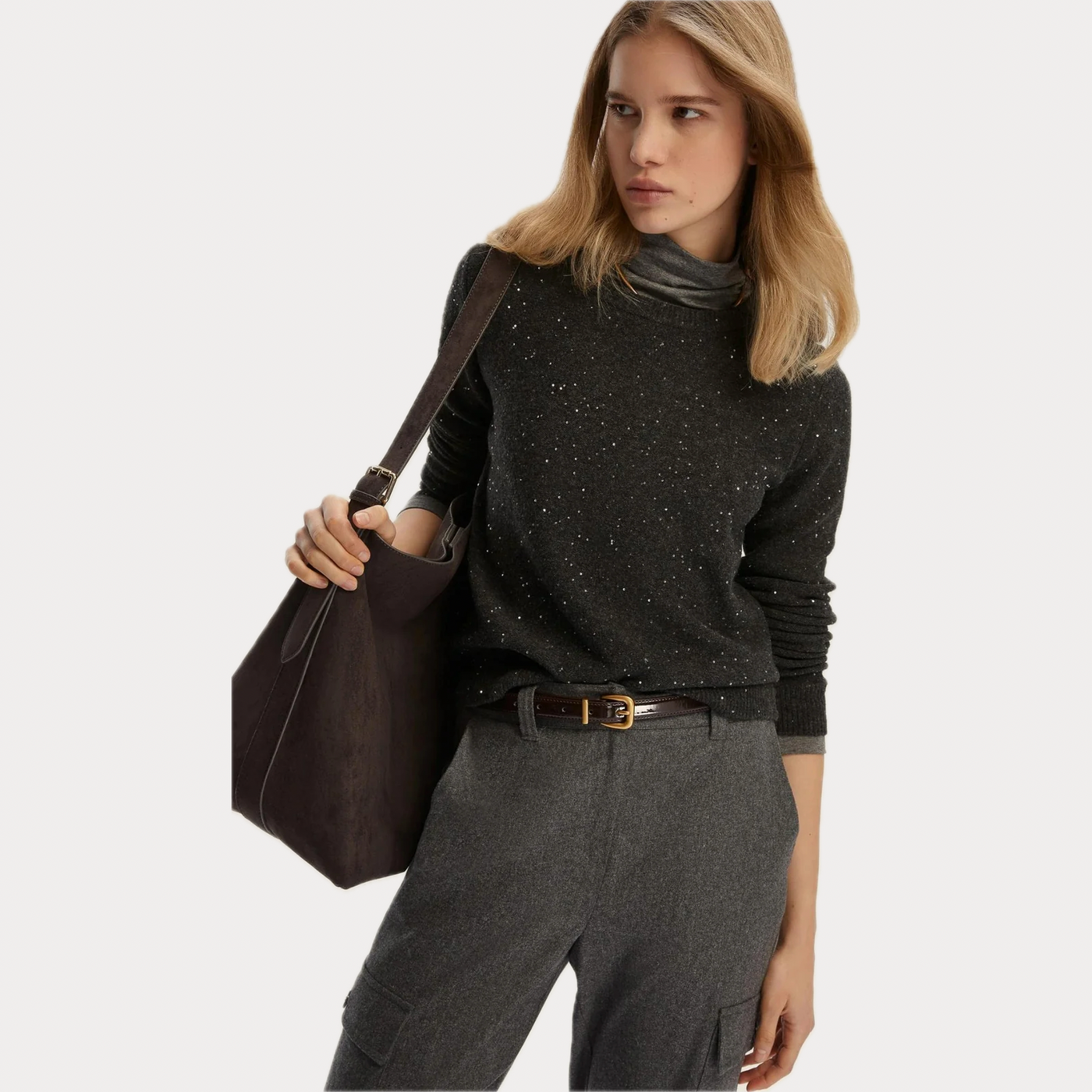 EMME MARELLA - MAGLIA DONNA GRIGIO SCURO IN FILATO CON LUREX