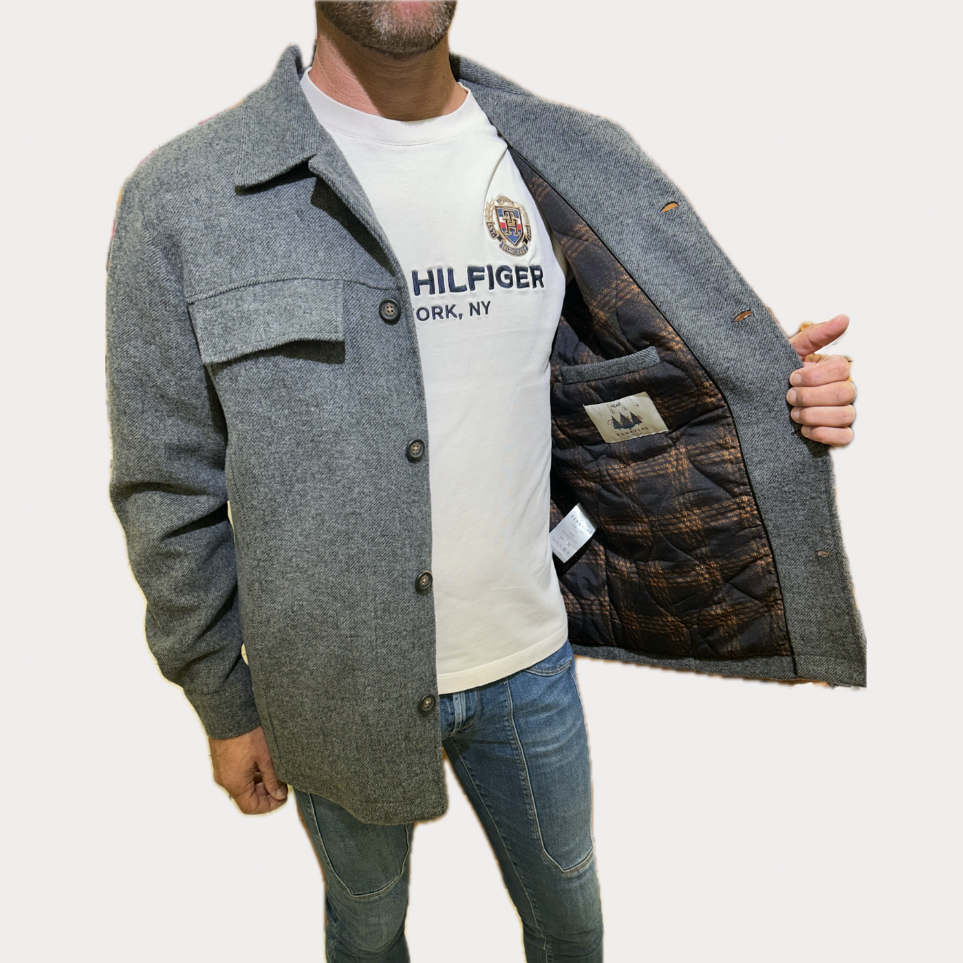 RENAVINE - GIACCA OVERSHIRT UOMO GRIGIA IN MISTO LANA