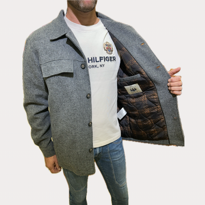 RENAVINE - GIACCA OVERSHIRT UOMO GRIGIA IN MISTO LANA