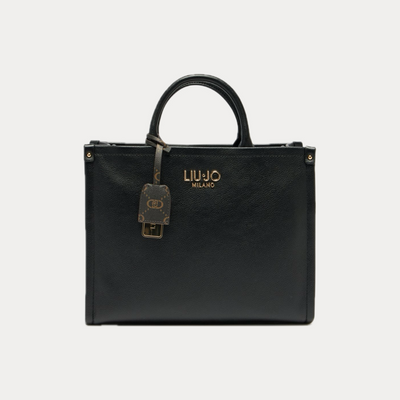 LIUJO - BORSA DONNA NERA SHOPPING MEDIA CON CHARM LOGATO