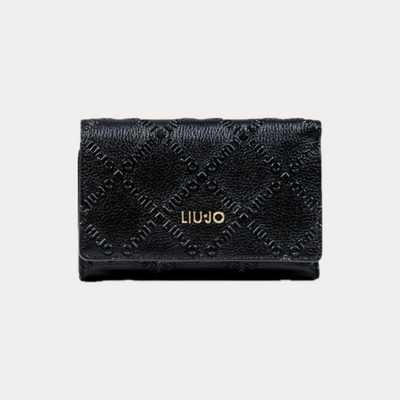 LIUJO - PORTAFOGLIO DONNA NERO GRANDE CON LOGO IN RILIEVO
