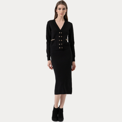 FRACOMINA - GONNA DONNA NERA MIDI IN MAGLIA