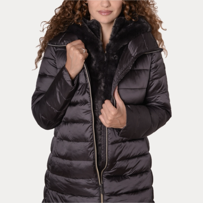 SAVE THE DUCK - PIUMINO DONNA MORO CON INSERTO IN ECOPELLICCIA