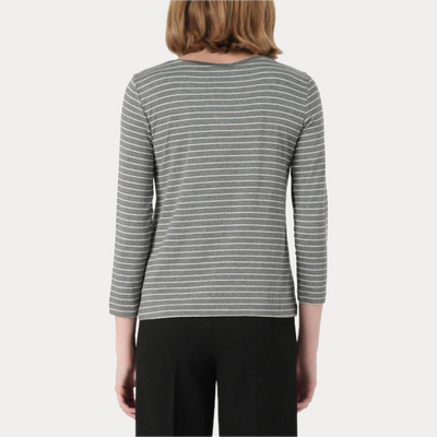 EMME MARELLA - T-SHIRT DONNA A RIGHE GRIGIO E BIANCO