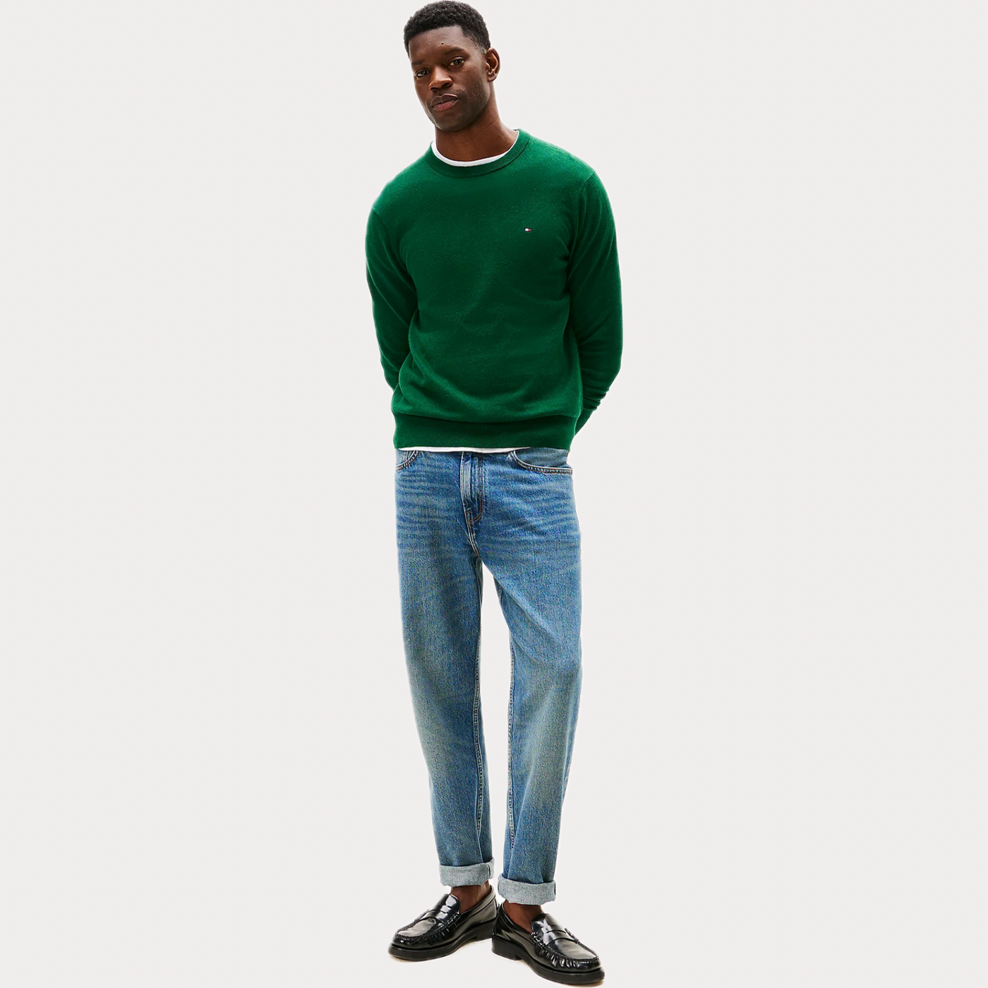 TOMMY HILFIGER - MAGLIA UOMO VERDE GIROCOLLO IN MISTO CASHMERE