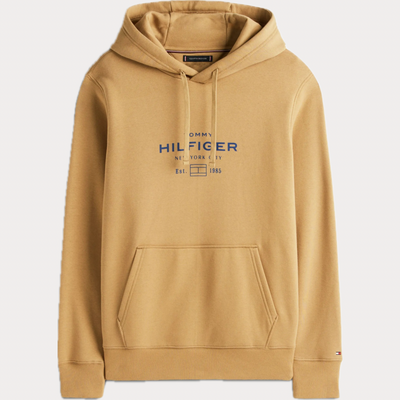 TOMMY HILFIGER - FELPA UOMO CAMMELLO CON CAPPUCCIO