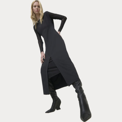 SO ALLURE - ABITO DONNA NERO MIDI CON SPACCO CENTRALE