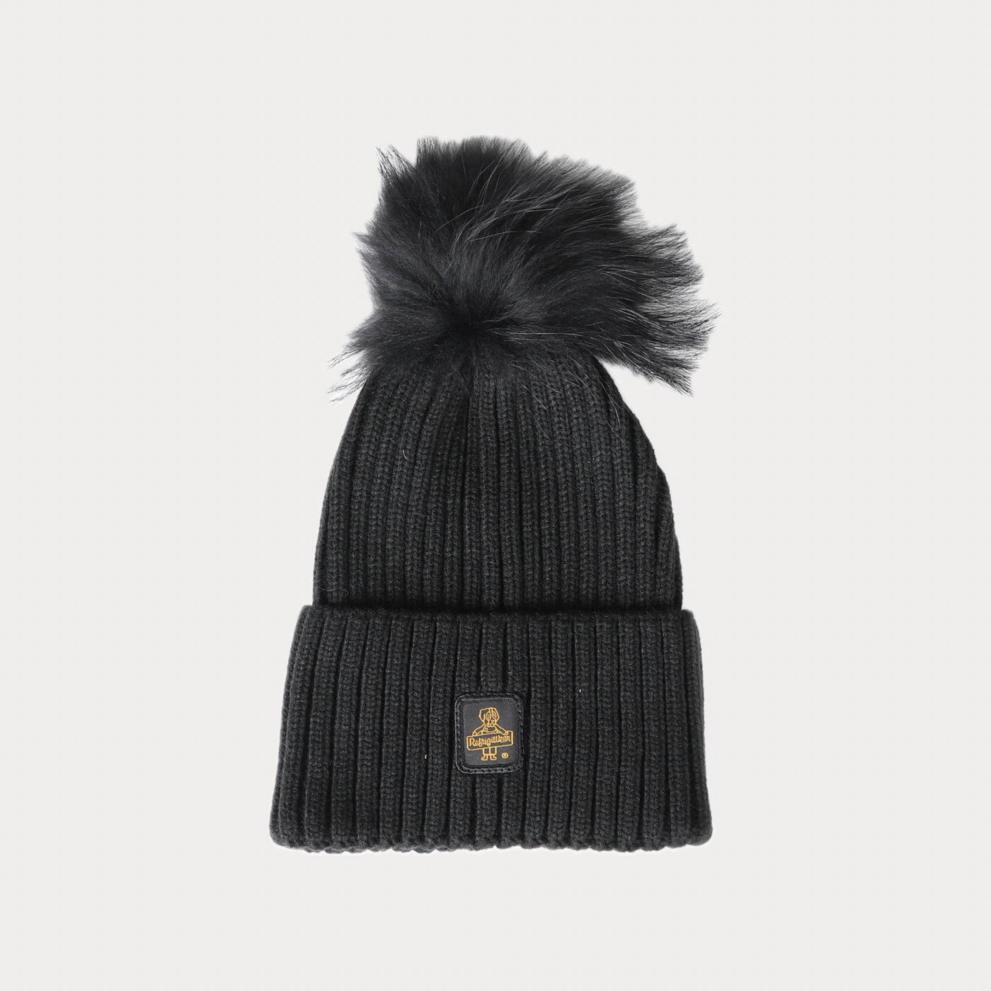 REFRIGIWEAR - CAPPELLO DONNA NERO CON POMPOM IN PELLICCIA
