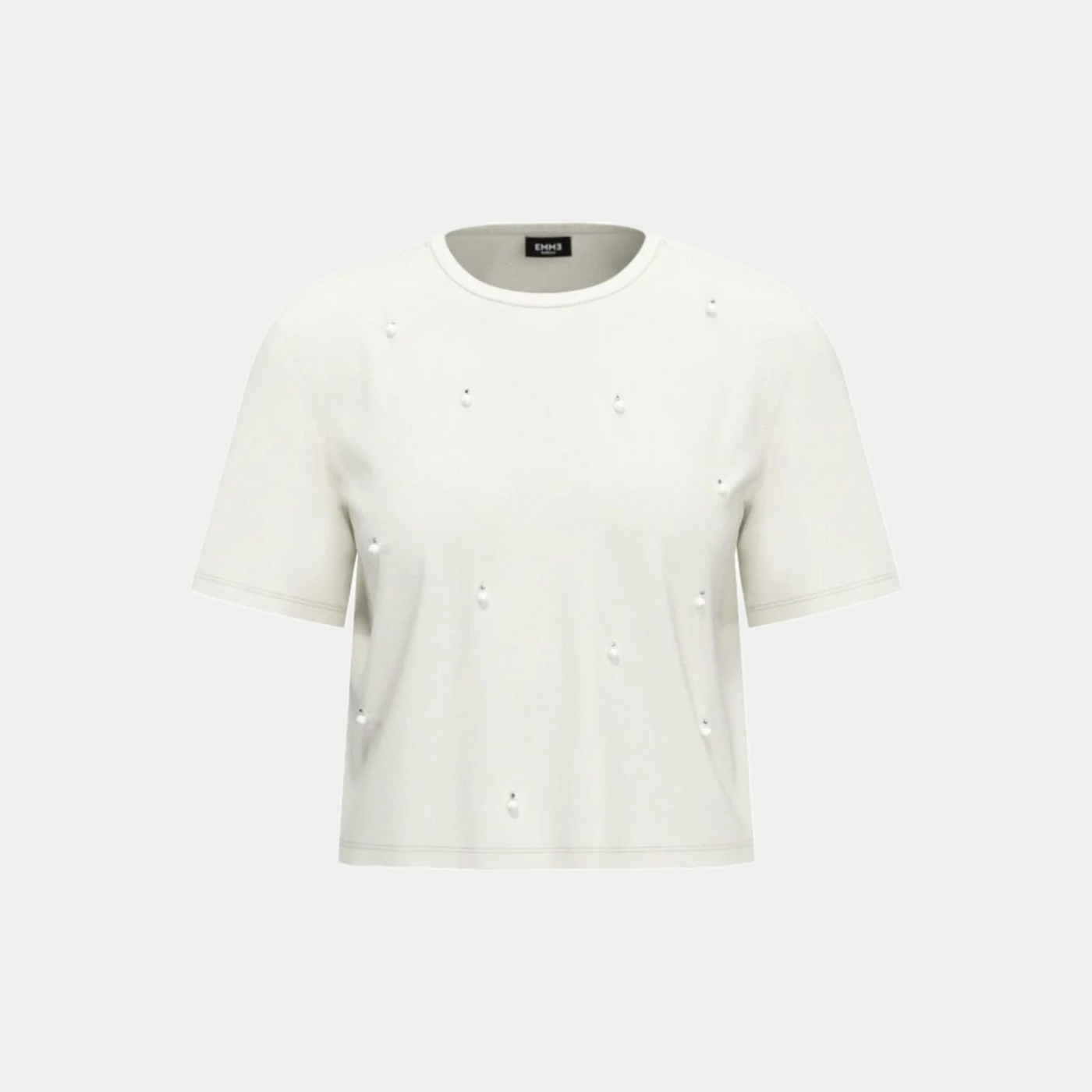 EMME MARELLA - T-SHIRT DONNA BIANCA CON PERLE APPLICATE