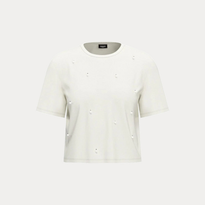 EMME MARELLA - T-SHIRT DONNA BIANCA CON PERLE APPLICATE