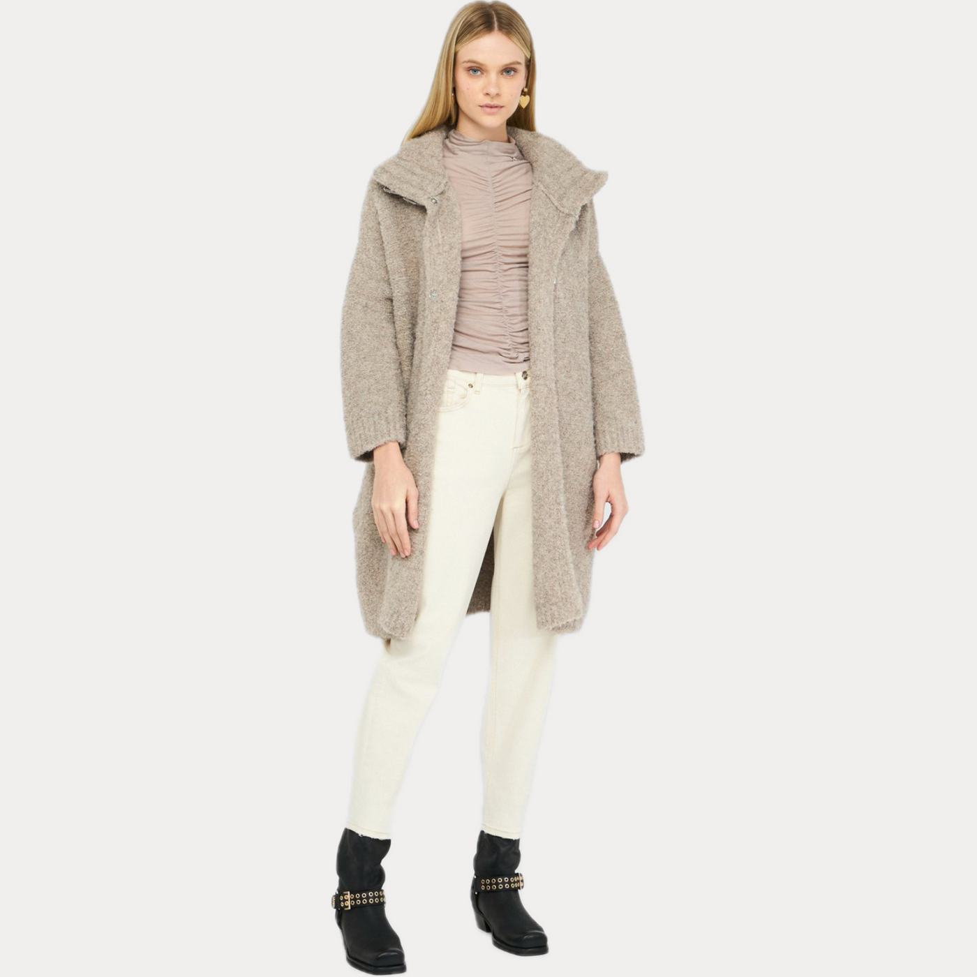 LIUJO - CAPPOTTO DONNA BEIGE IN LANA BOUCLE'