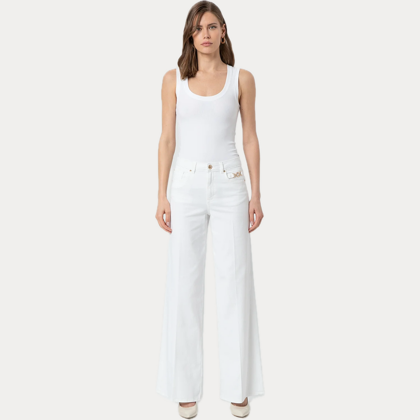 FRACOMINA - JEANS WIDE LEG IN BULL BIANCO