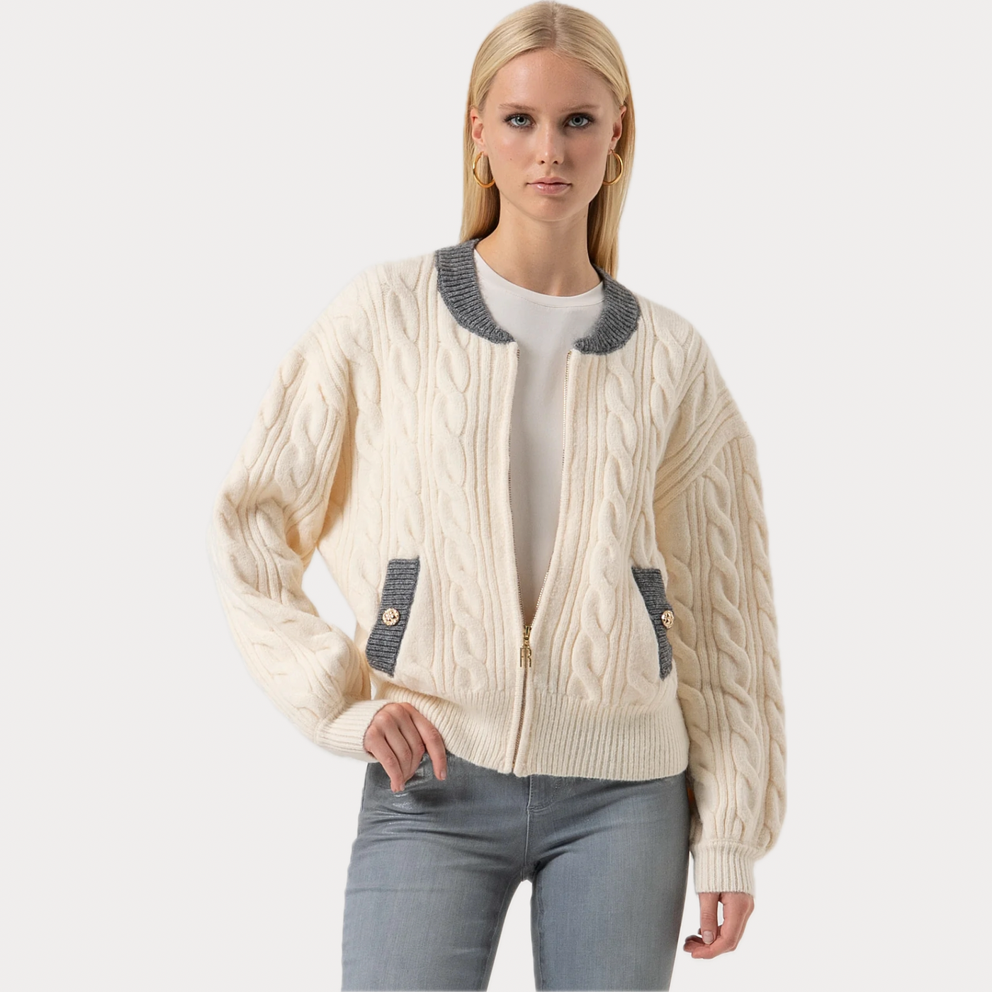 FRACOMINA - BOMBER DONNA REGULAR IN MAGLIA CON PUNTO TRECCIA