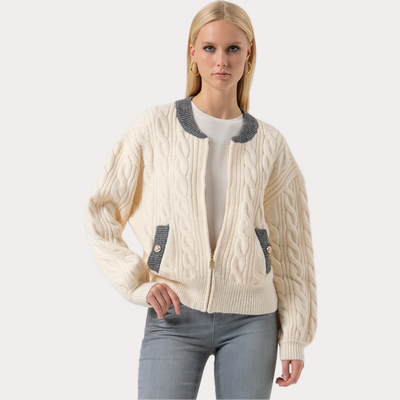 FRACOMINA - BOMBER DONNA REGULAR IN MAGLIA CON PUNTO TRECCIA