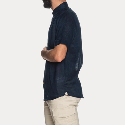 MARK UP - CAMICIA UOMO BLU IN LINO MEZZA MANICA