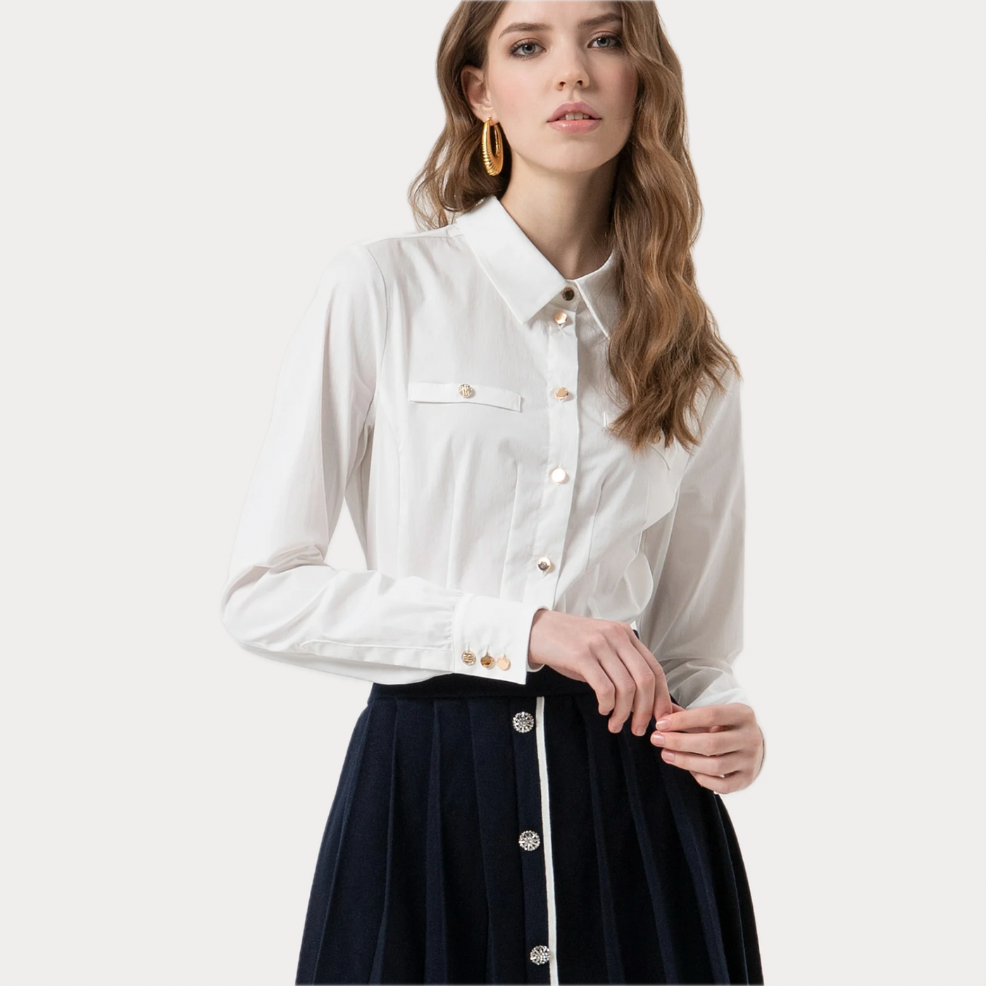 FRACOMINA - CAMICIA DONNA BIANCA REGULAR IN POPELINE STRETCH