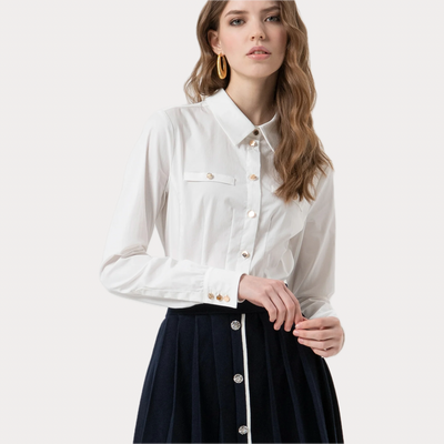 FRACOMINA - CAMICIA DONNA BIANCA REGULAR IN POPELINE STRETCH