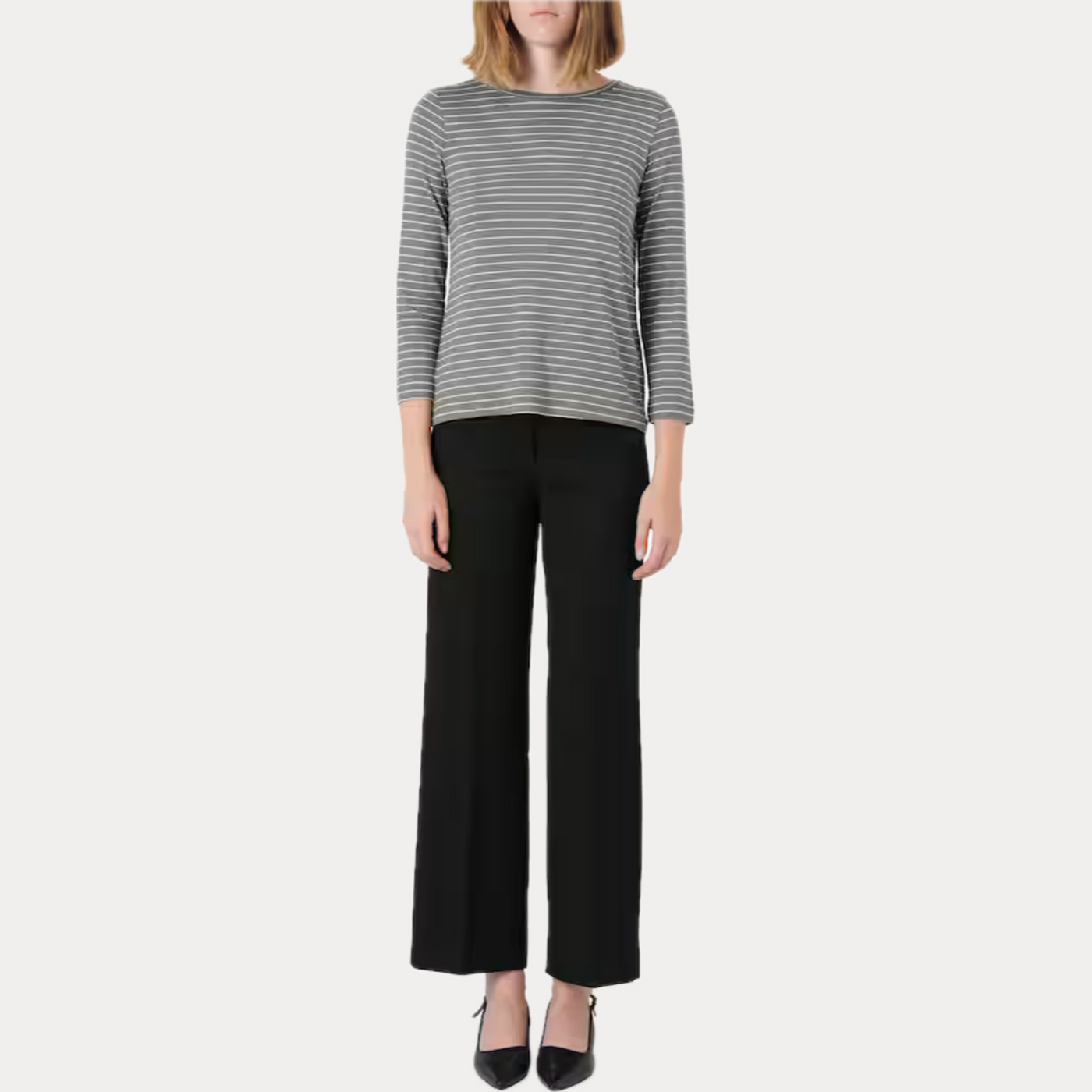 EMME MARELLA - T-SHIRT DONNA A RIGHE GRIGIO E BIANCO