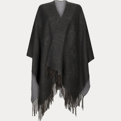 LIUJO - PONCHO DONNA GRIGIO CON LOGO E FRANGE