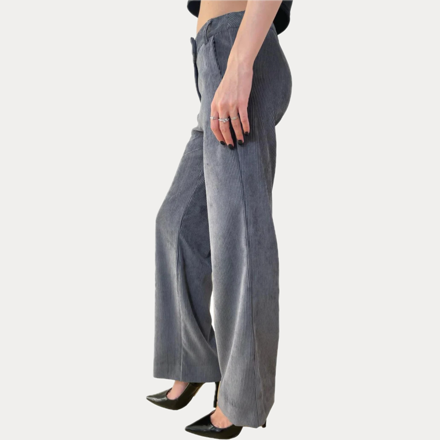 EMME MARELLA - PANTALONE DONNA GRIGIO IN VELLUTO STRETCH A COSTE