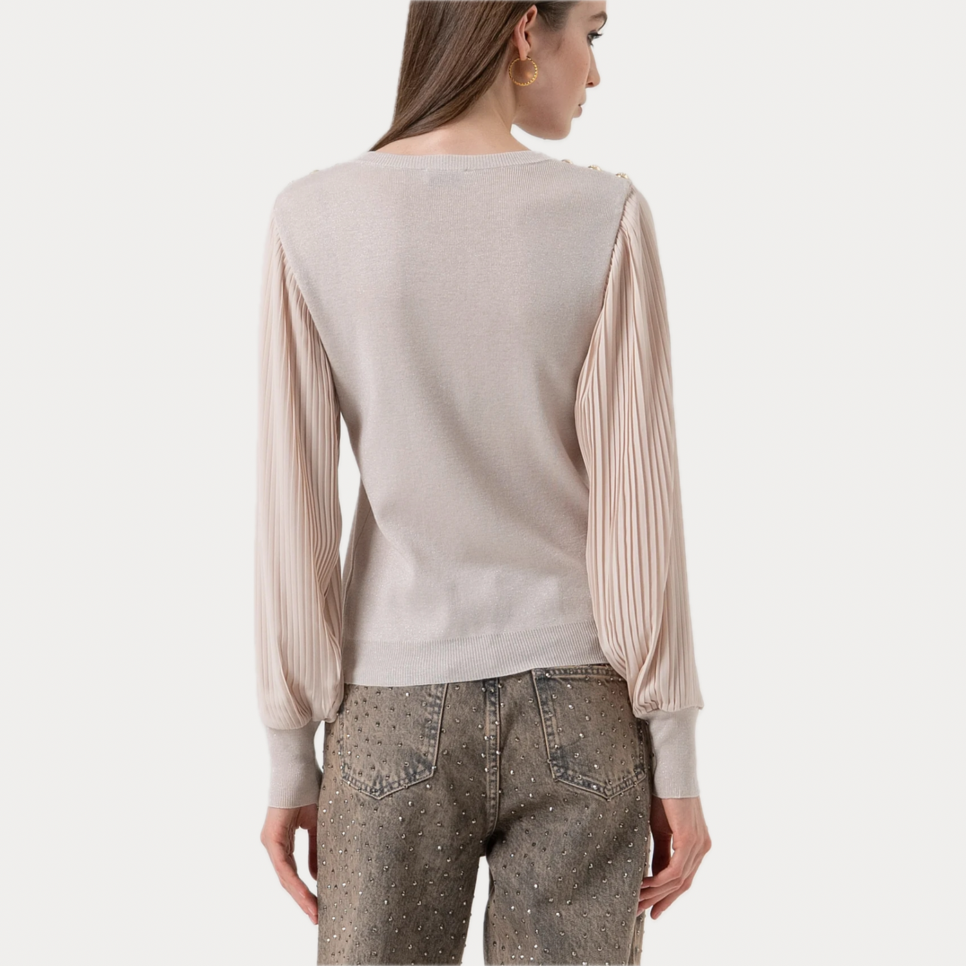 FRACOMINA - MAGLIA DONNA BEIGE CON MANICHE PLISSE'