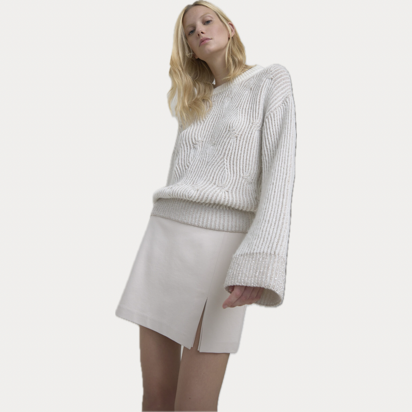 SO ALLURE - MAGLIA DONNA MILK CON LAVORAZIONE INTRECCIATA LUREX