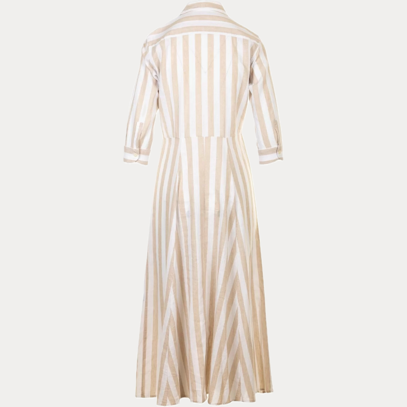 BASTONCINO - ABITO CHEMISIER DONNA LUNGO A RIGHE BEIGE