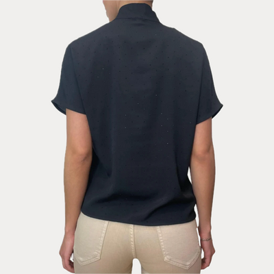 EMME MARELLA - CAMICIA DONNA NERA CON MICRO CRISTALLI E FIOCCO
