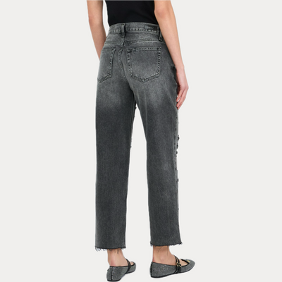 LIUJO - JEANS DONNA GRIGIO STRAIGHT CON STRASS