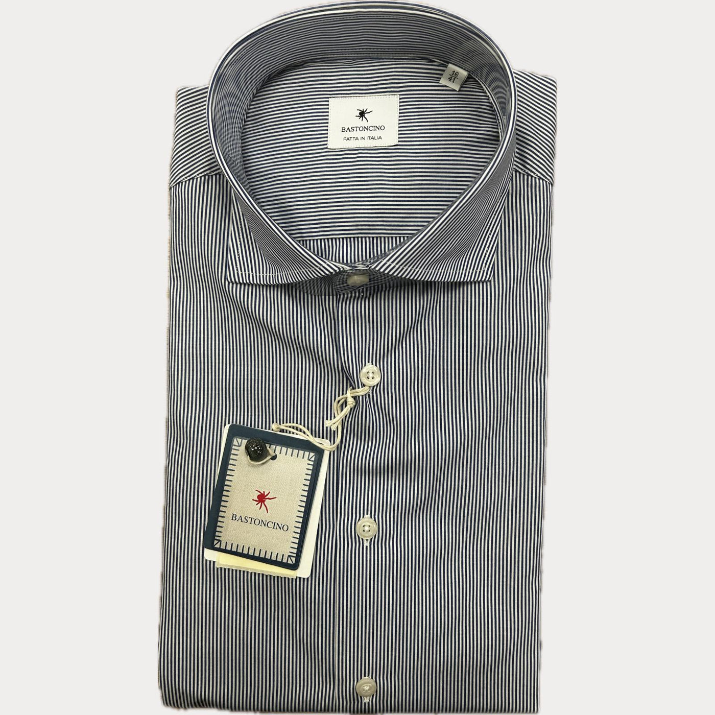 BASTONCINO - CAMICIA UOMO A RIGHE SOTTILI BLU