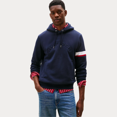 TOMMY HILFIGER - FELPA UOMO BLU CON LOGO IN RILIEVO