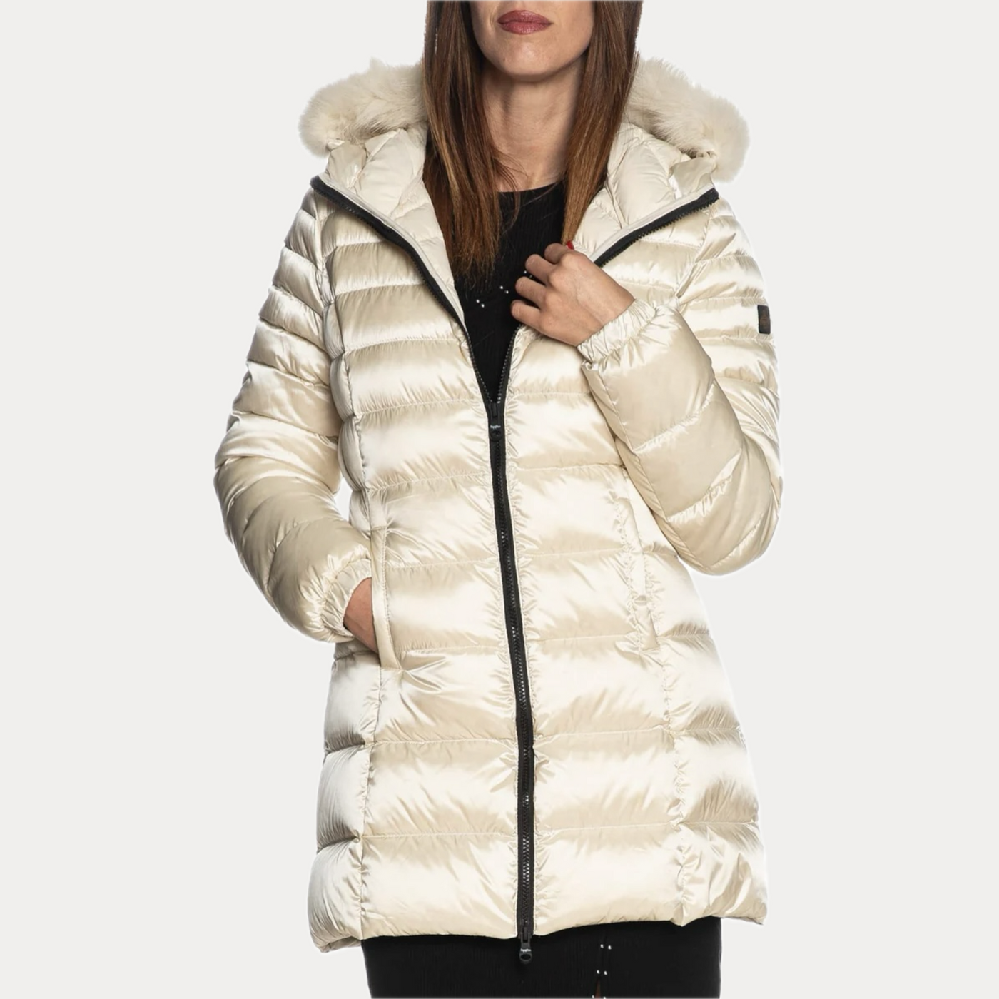 REFRIGIWEAR - PIUMINO DONNA PANNA CON BORDO IN PELLICCIA