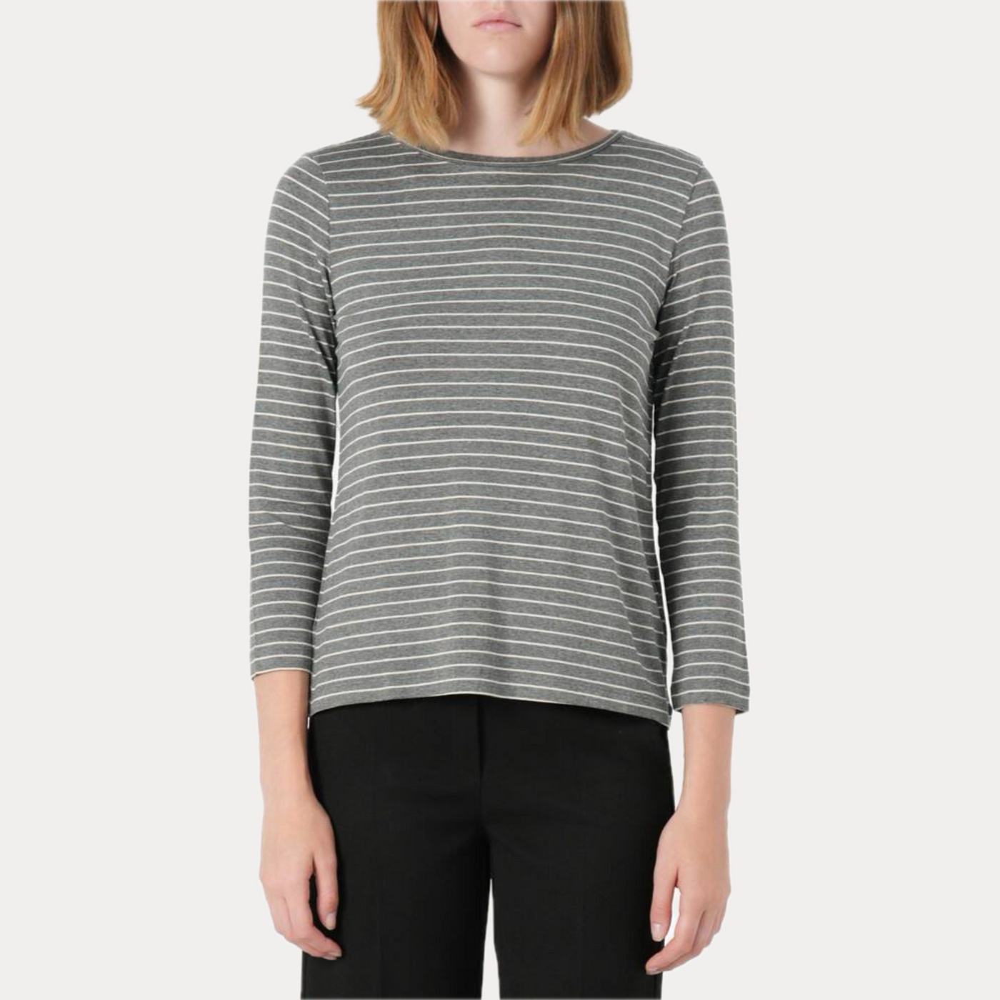 EMME MARELLA - T-SHIRT DONNA A RIGHE GRIGIO E BIANCO