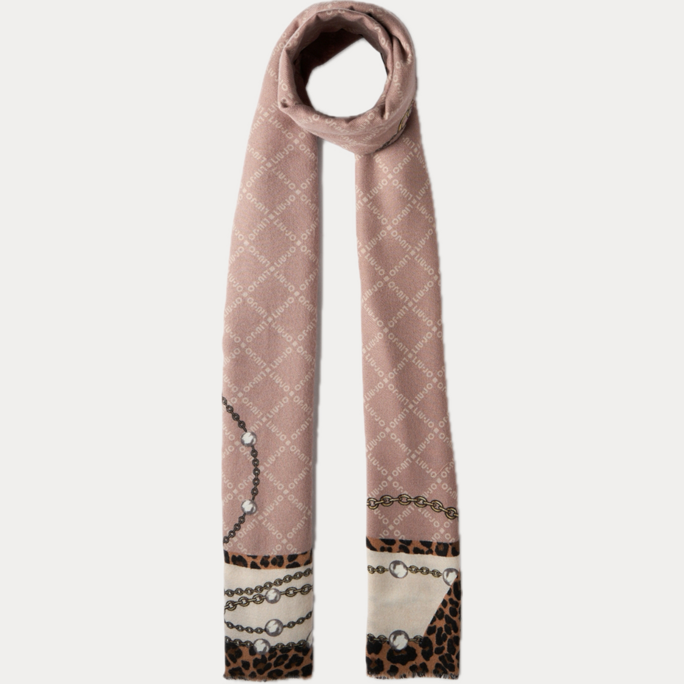 LIUJO - STOLA DONNA CON STAMPA ANIMALIER E PERLE