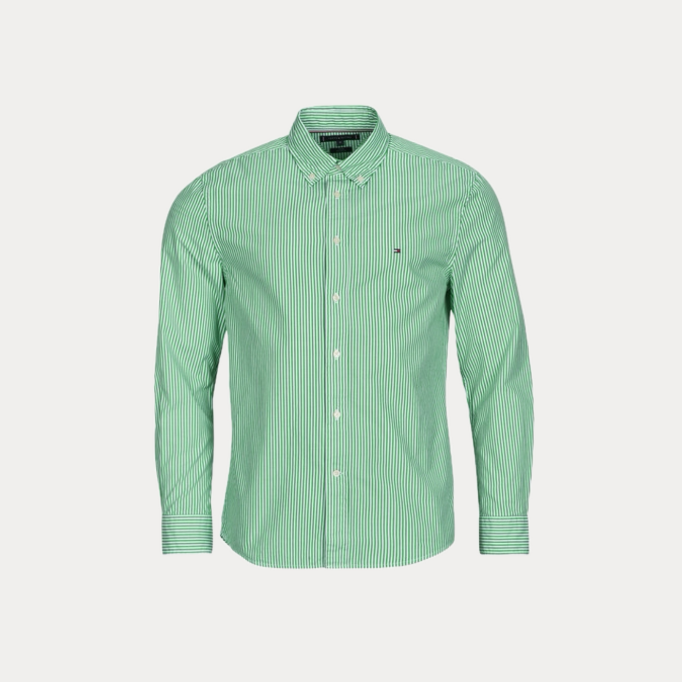 TOMMY HILFIGER - CAMICIA UOMO VERDE REGULAR FIT A RIGHE IN POPELINE
