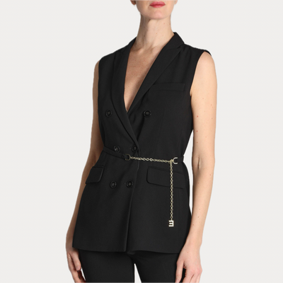 EMME MARELLA - COMPLETO DONNA NERO IN CREPE CON GILET
