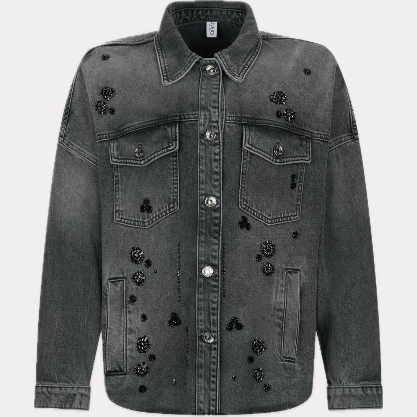 LIUJO - GIACCA DENIM DONNA GRIGIA CON STRASS