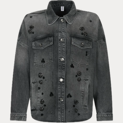 LIUJO - GIACCA DENIM DONNA GRIGIA CON STRASS