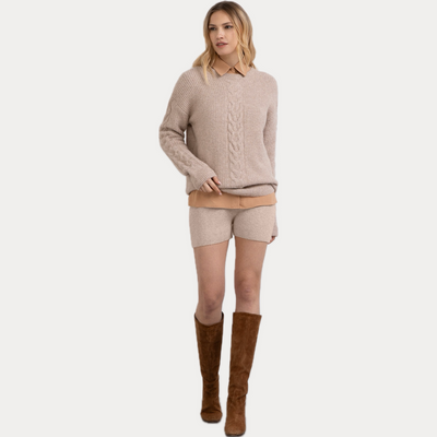 MARK UP - MAGLIA GIROCOLLO DONNA BEIGE CON INSERTI