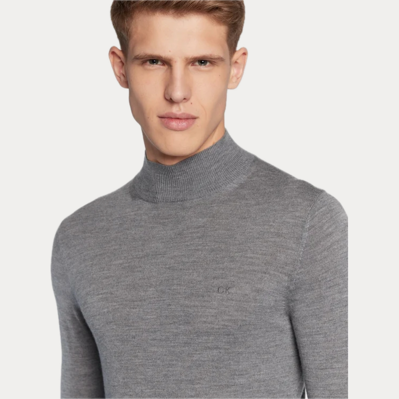 CALVIN KLEIN - MAGLIONE A MEZZO COLLO GRIGIO IN LANA