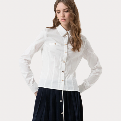 FRACOMINA - CAMICIA DONNA BIANCA REGULAR IN POPELINE STRETCH