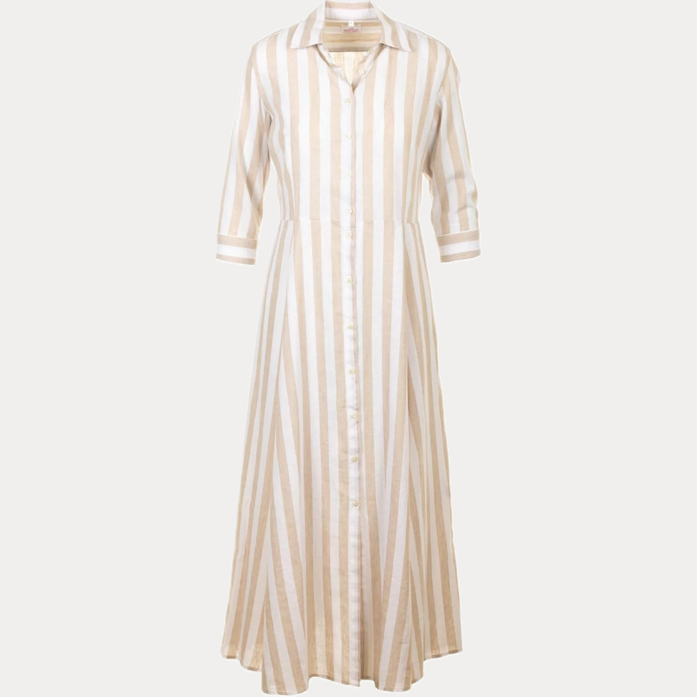 BASTONCINO - ABITO CHEMISIER DONNA LUNGO A RIGHE BEIGE