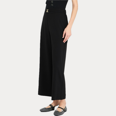 LIUJO - PANTALONE DONNA NERO CROPPED CON CINTURA