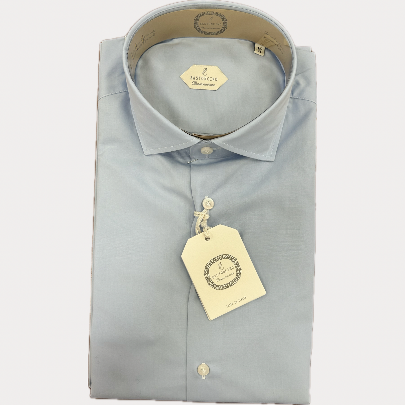BASTONCINO - CAMICIA UOMO CELESTE IN COTONE