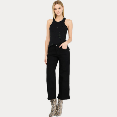 LIUJO - JEANS DONNA NERO FLARE CROPPED
