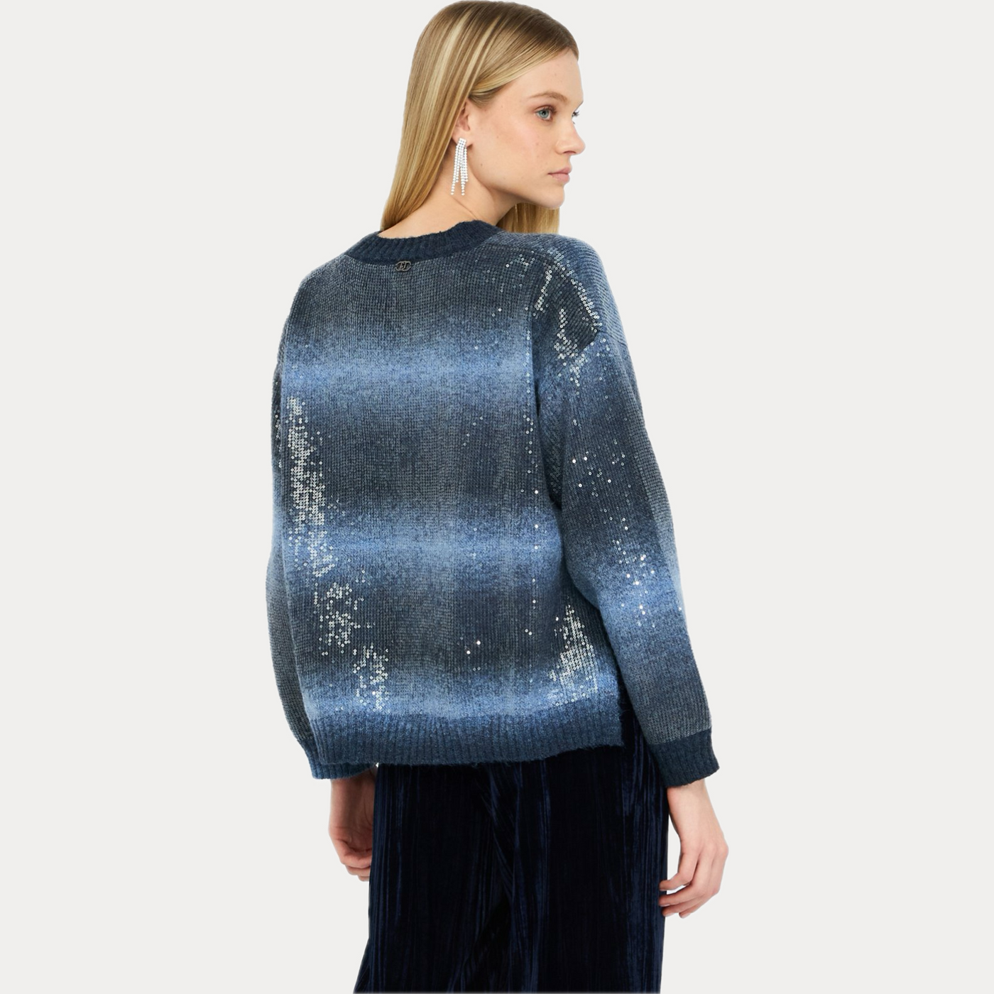 LIUJO - MAGLIA DONNA BLU GIROCOLLO CON PAILLETTES