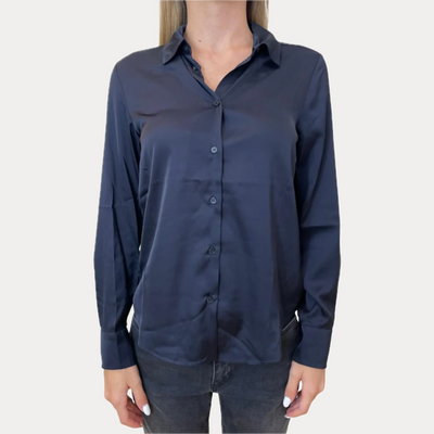 EMME MARELLA - CAMICIA DONNA BLU IN RASO LEGGERO
